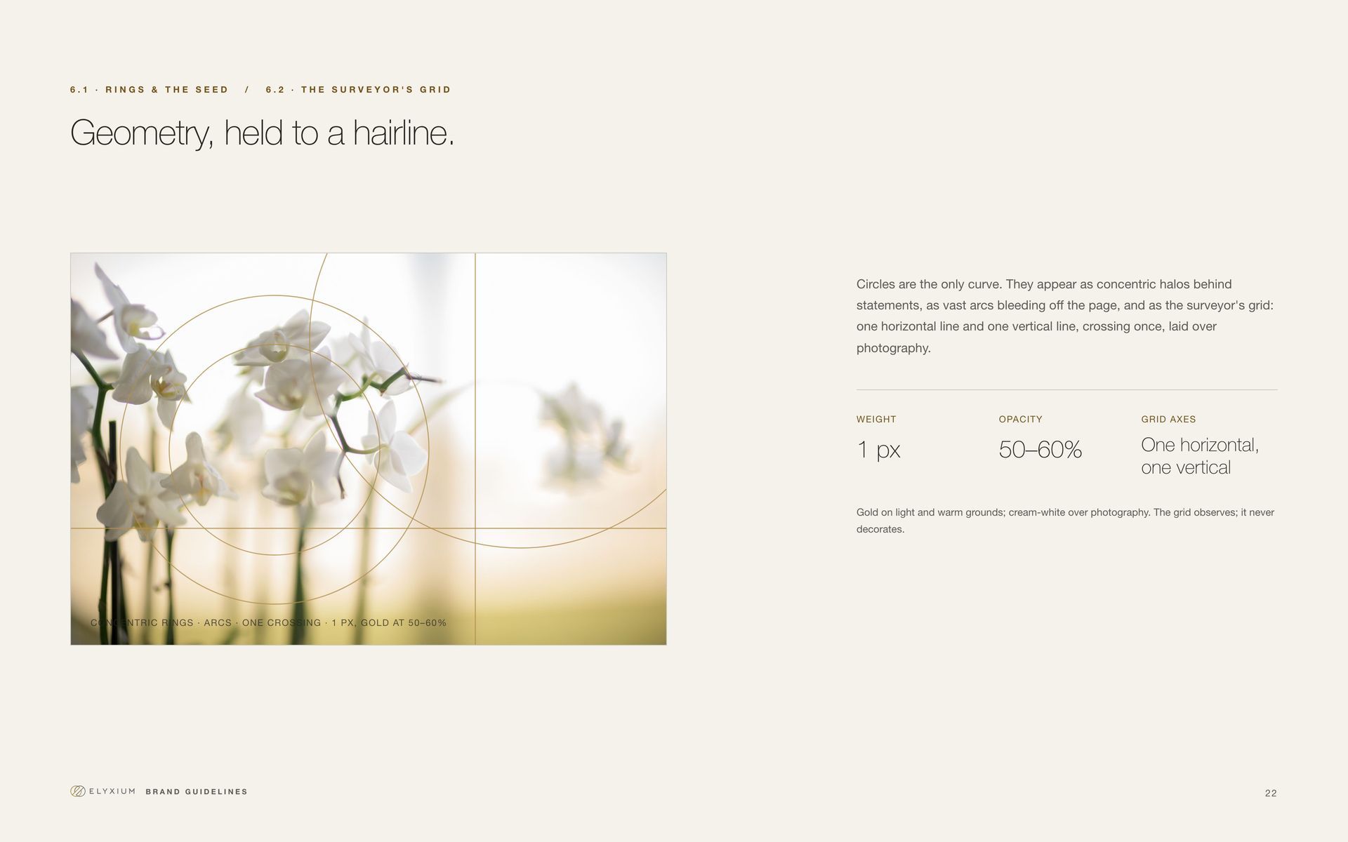 Original Elyxium brand book spread showing the fine-line graphic language and photography