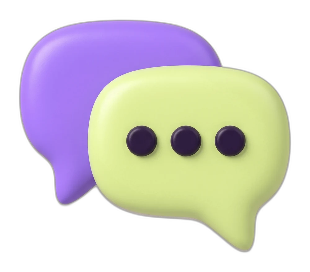 Two toy speech bubbles, violet and lime