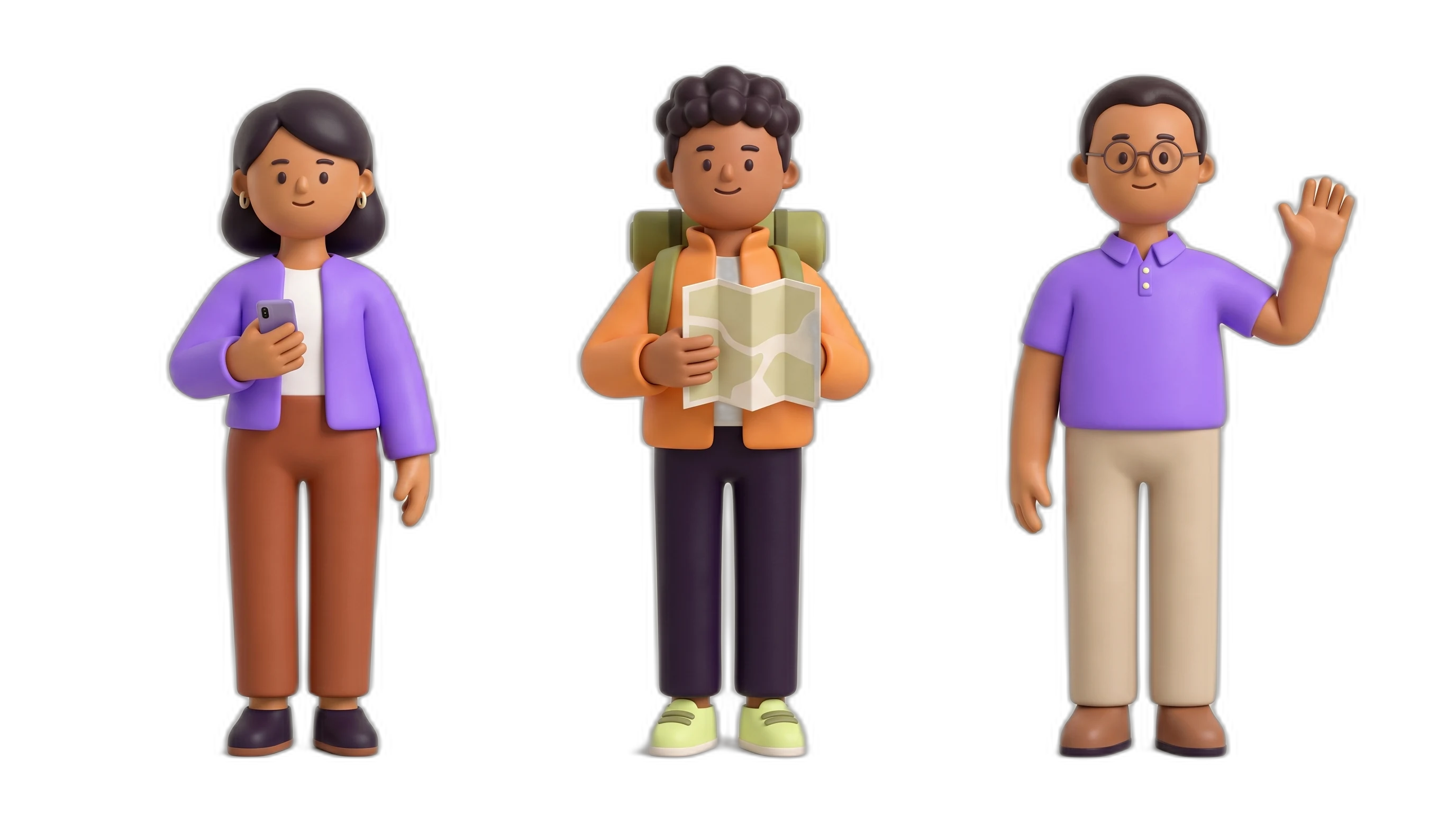 Alma, Nico and Rafa, the three Pronto characters, as soft 3D toy figures