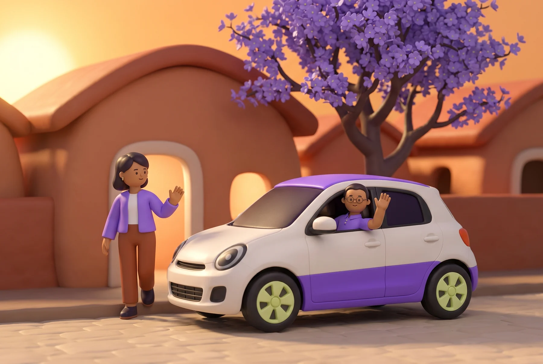 A Pronto character arriving home after a city journey.