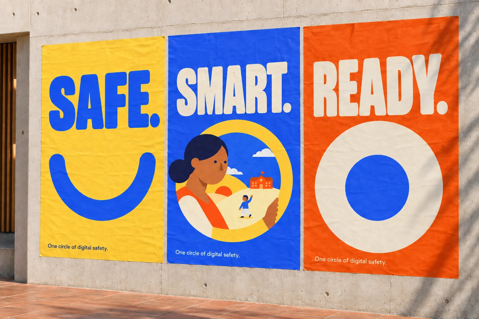 ScrollControl brand application study: Safe, Smart, Ready posters using the original logo
