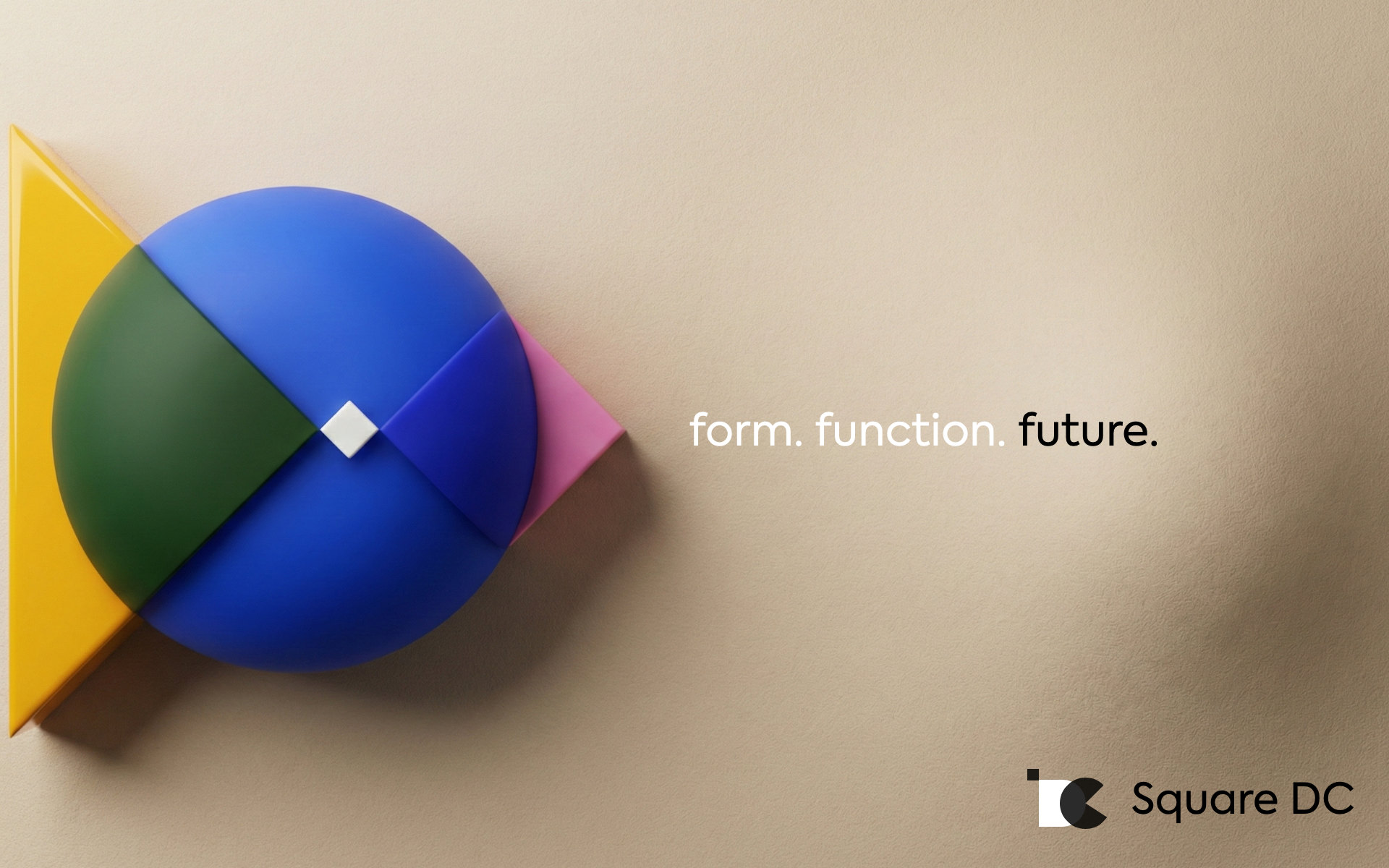 A tactile spherical composition in Square DC’s blue, green, yellow and pink.